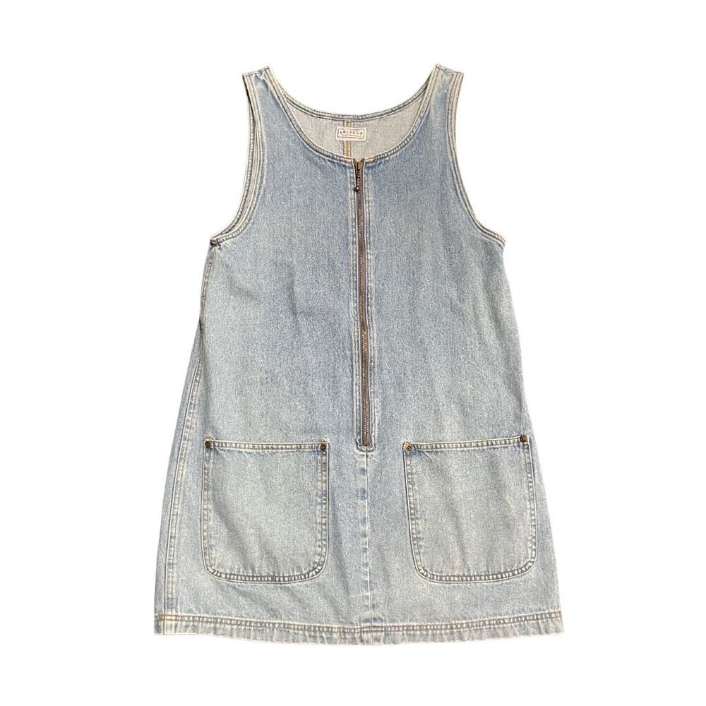 Arizona Vintage Pinafore Dungaree Denim Dress Zip Front Two Front Pockets Y2K